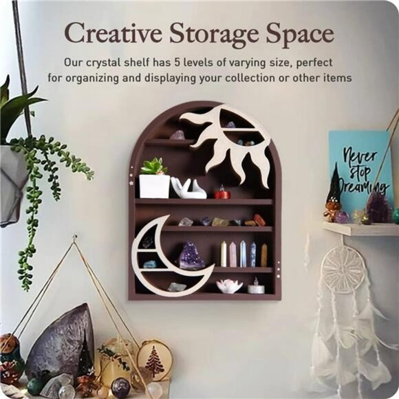 Wooden Moon Shelf Wall Decor Crystal Holder Spiritual Witchy Room Display - Picture 6 of 8